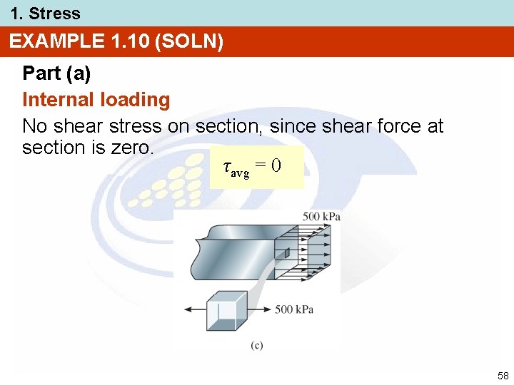 1. Stress EXAMPLE 1. 10 (SOLN) Part (a) Internal loading No shear stress on