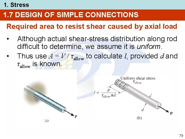 1. Stress 1. 7 DESIGN OF SIMPLE CONNECTIONS Required area to resist shear caused