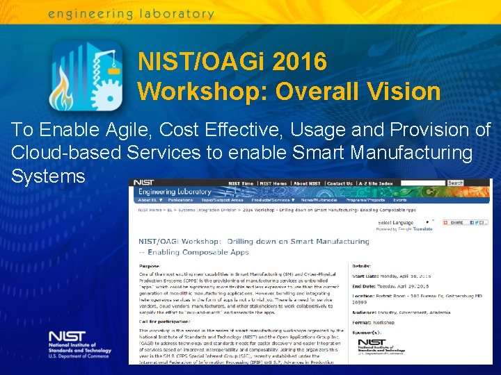 NIST/OAGi 2016 Workshop: Overall Vision To Enable Agile, Cost Effective, Usage and Provision of