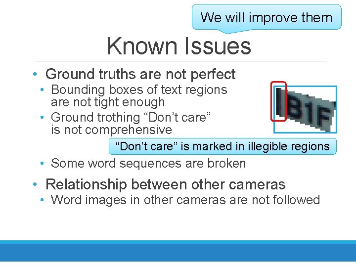 We will improve them Known Issues • Ground truths are not perfect • Bounding