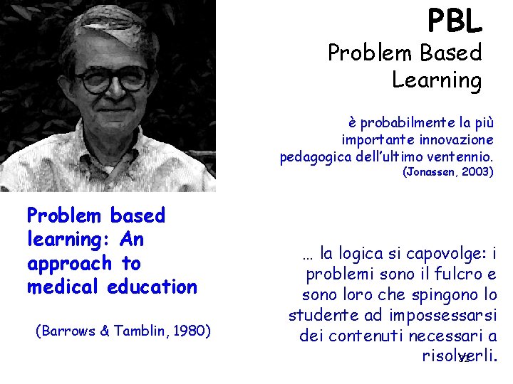 PBL Problem Based Learning è probabilmente la più importante innovazione pedagogica dell’ultimo ventennio. (Jonassen,