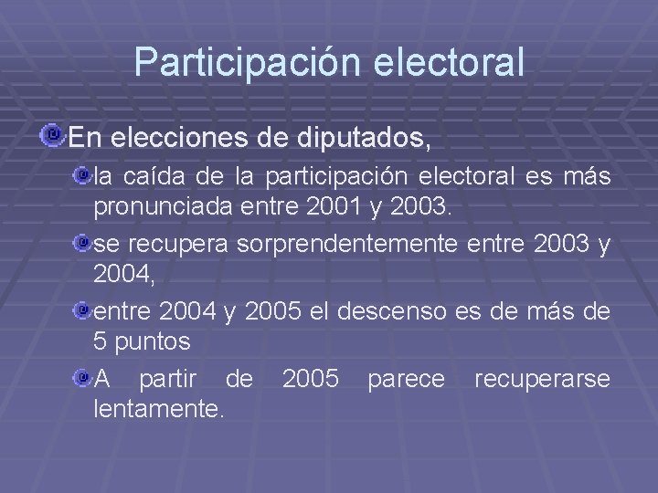 Participación electoral En elecciones de diputados, la caída de la participación electoral es más