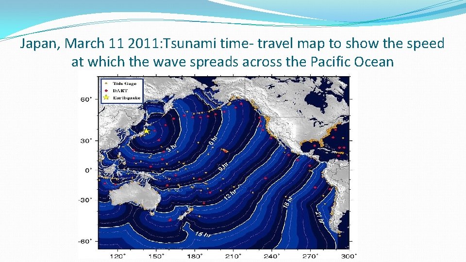 Japan, March 11 2011: Tsunami time- travel map to show the speed at which