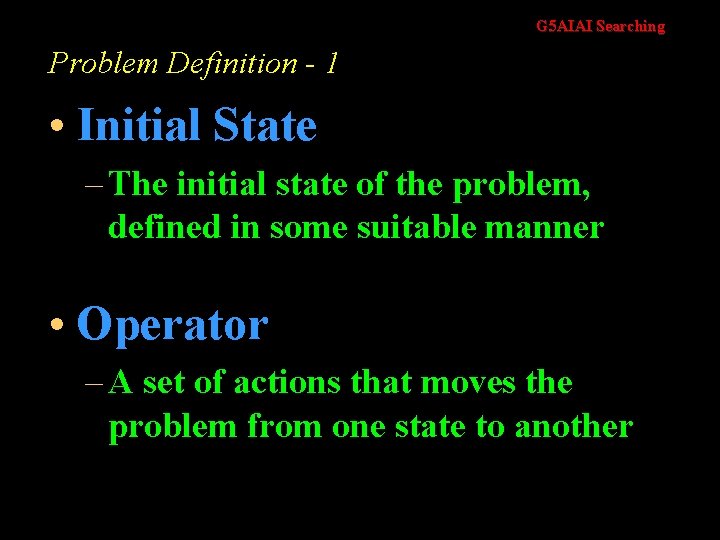 G 5 AIAI Searching Problem Definition - 1 • Initial State – The initial