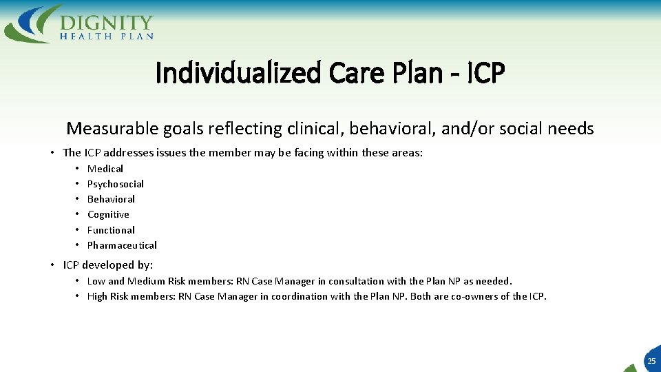 Individualized Care Plan - ICP Measurable goals reflecting clinical, behavioral, and/or social needs •