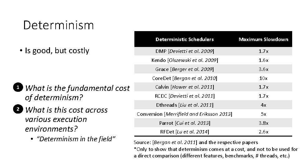 Determinism • Is good, but costly What is the fundamental cost of determinism? 2