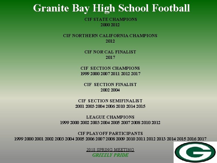 Granite Bay High School Football CIF STATE CHAMPIONS 2000 2012 CIF NORTHERN CALIFORNIA CHAMPIONS