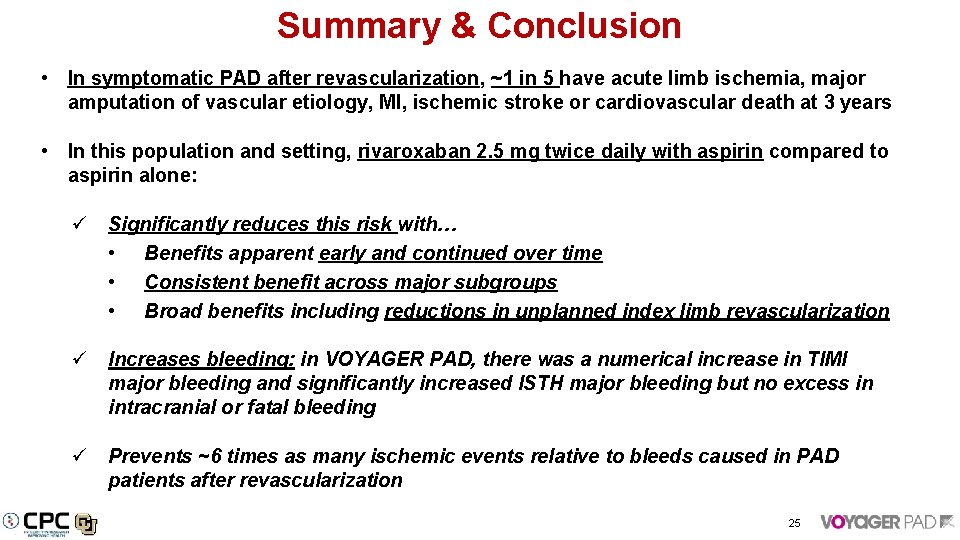 Summary & Conclusion • In symptomatic PAD after revascularization, ~1 in 5 have acute