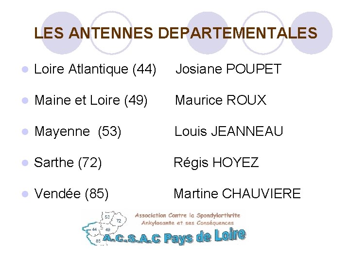 LES ANTENNES DEPARTEMENTALES Loire Atlantique (44) Josiane POUPET Maine et Loire (49) Maurice ROUX