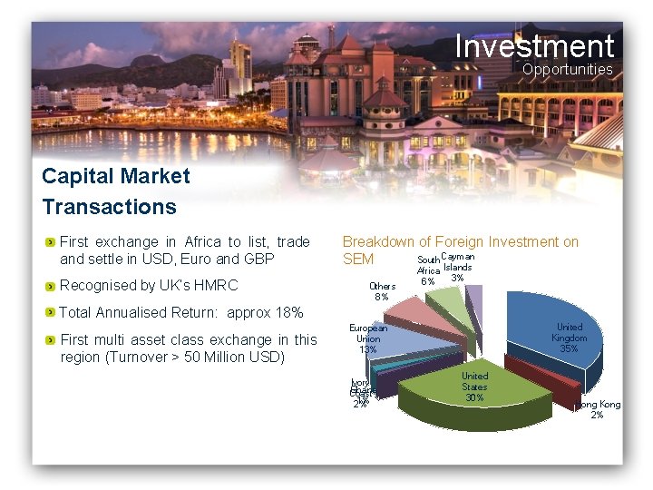 Investment Opportunities Capital Market Transactions First exchange in Africa to list, trade and settle