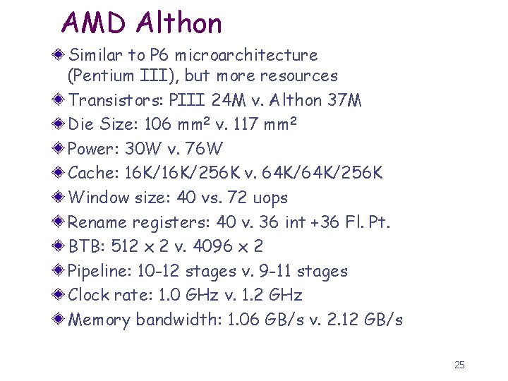 AMD Althon Similar to P 6 microarchitecture (Pentium III), but more resources Transistors: PIII