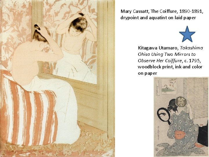 Mary Cassatt, The Coiffure, 1890 -1891, drypoint and aquatint on laid paper Kitagawa Utamaro,