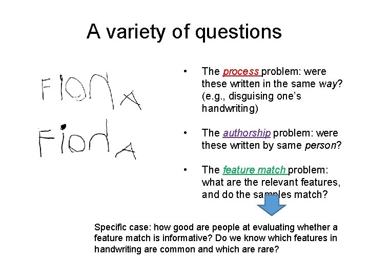 A variety of questions • The process problem: were these written in the same