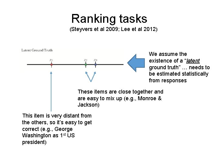 Ranking tasks (Steyvers et al 2009; Lee et al 2012) We assume the existence