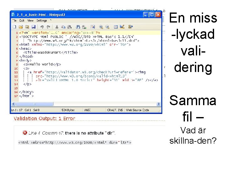 En miss -lyckad validering Samma fil – Vad är skillna-den? 