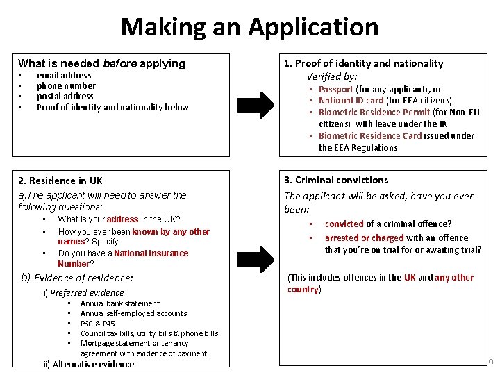 Making an Application What is needed before applying • • email address phone number