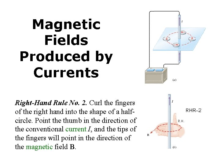 Magnetic Fields Produced by Currents Right-Hand Rule No. 2. Curl the fingers of the