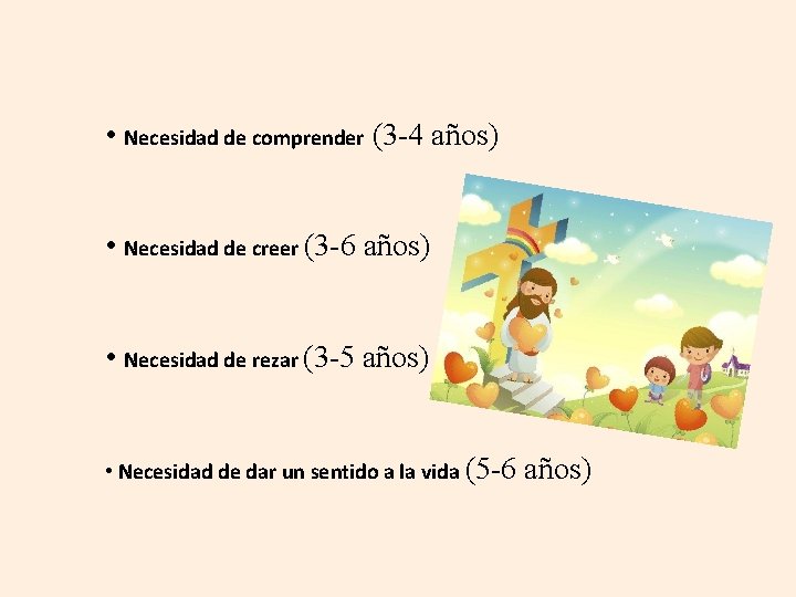  • Necesidad de comprender (3 -4 años) • Necesidad de creer (3 -6