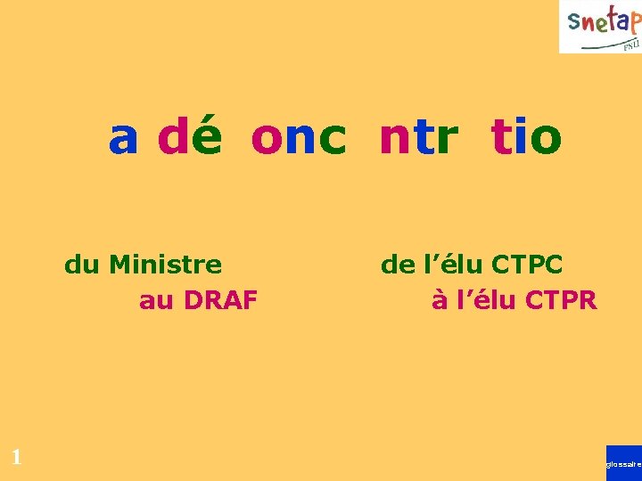 La déconcentration du Ministre au DRAF 1 de l’élu CTPC à l’élu CTPR glossaire La déconcentration du Ministre au DRAF 1 de l’élu CTPC à l’élu CTPR glossaire