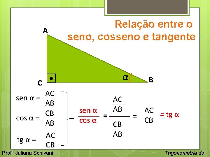 A C AC sen α = AB CB cos α = AB AC tg