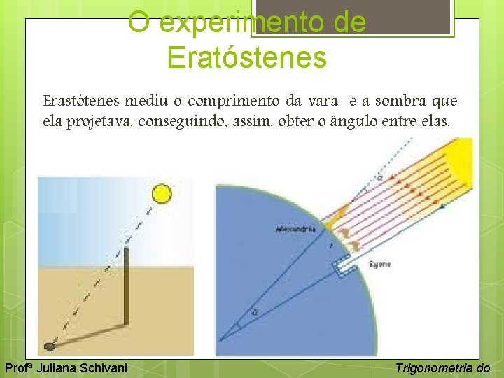 O experimento de Eratóstenes Erastótenes mediu o comprimento da vara e a sombra que