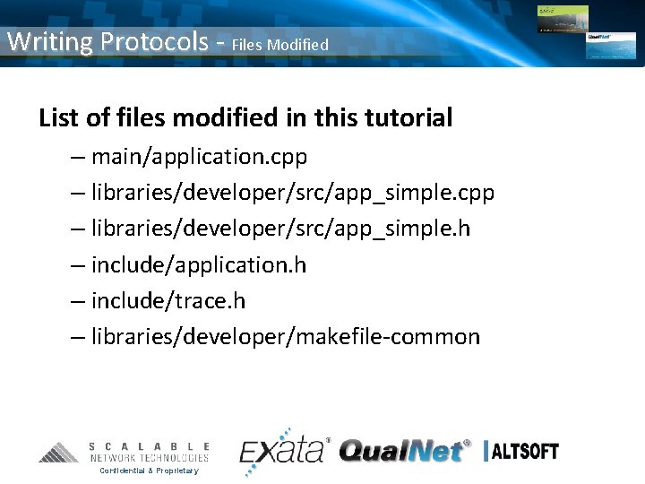 Writing Protocols - Files Modified List of files modified in this tutorial – main/application.