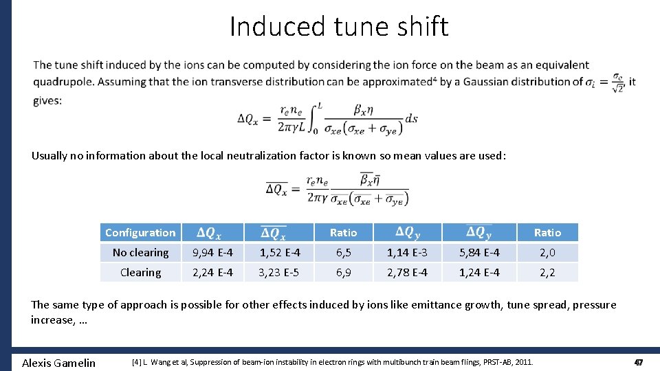 Induced tune shift Usually no information about the local neutralization factor is known so