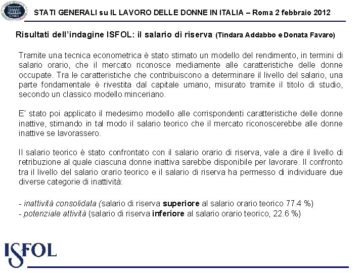 STATI GENERALI su IL LAVORO DELLE DONNE IN ITALIA – Roma 2 febbraio 2012