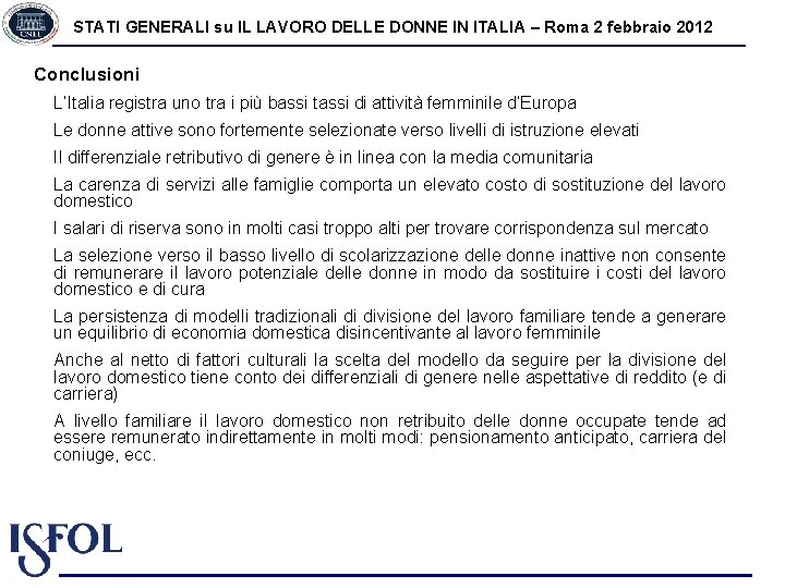 STATI GENERALI su IL LAVORO DELLE DONNE IN ITALIA – Roma 2 febbraio 2012