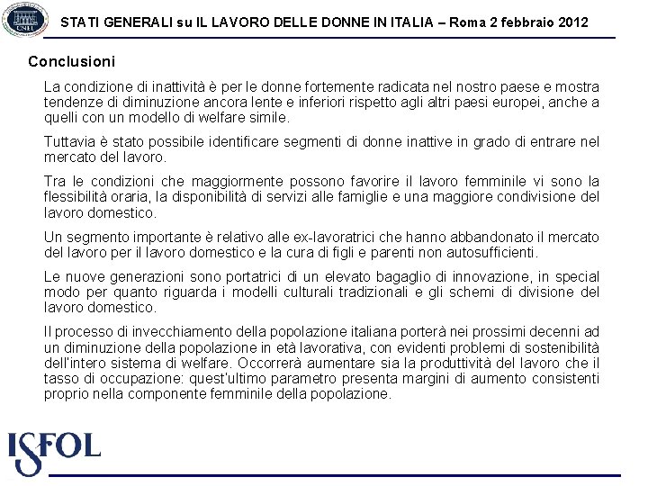 STATI GENERALI su IL LAVORO DELLE DONNE IN ITALIA – Roma 2 febbraio 2012