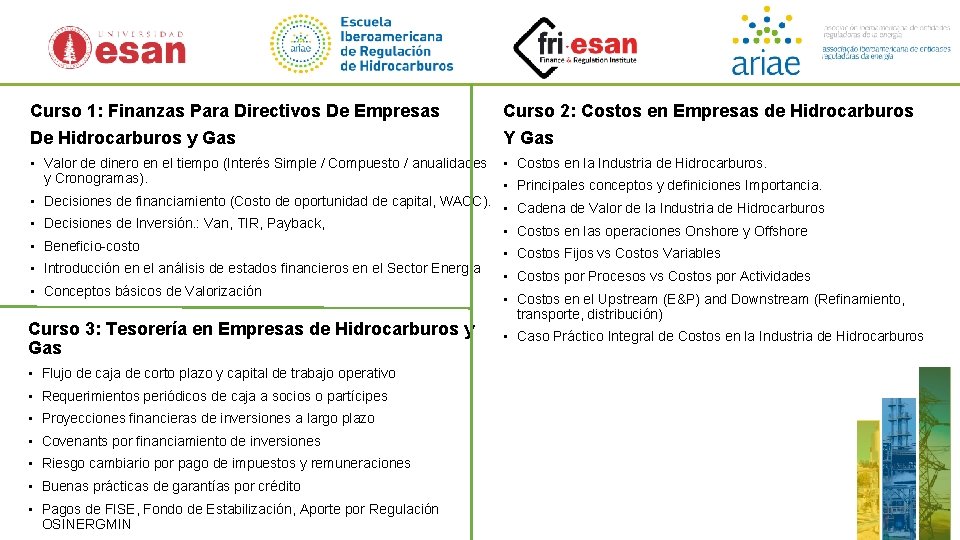 Curso 1: Finanzas Para Directivos De Empresas De Hidrocarburos y Gas Curso 2: Costos