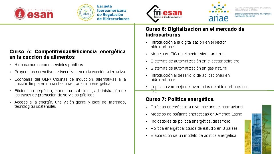 Curso 6: Digitalización en el mercado de hidrocarburos Curso 5: Competitividad/Eficiencia energética en la