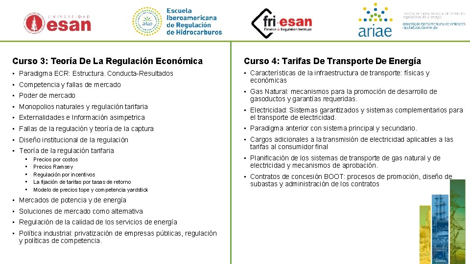 Curso 3: Teoría De La Regulación Económica Curso 4: Tarifas De Transporte De Energía