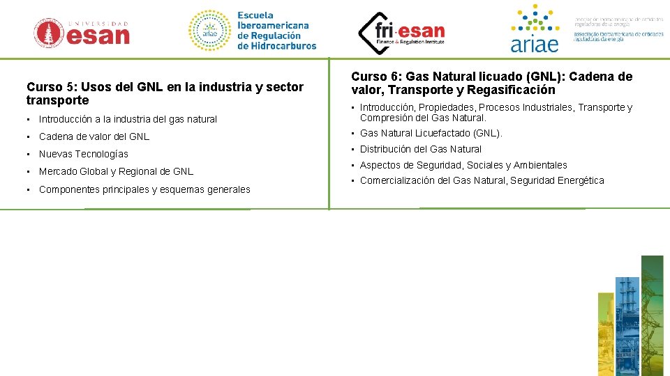 Curso 5: Usos del GNL en la industria y sector transporte Curso 6: Gas