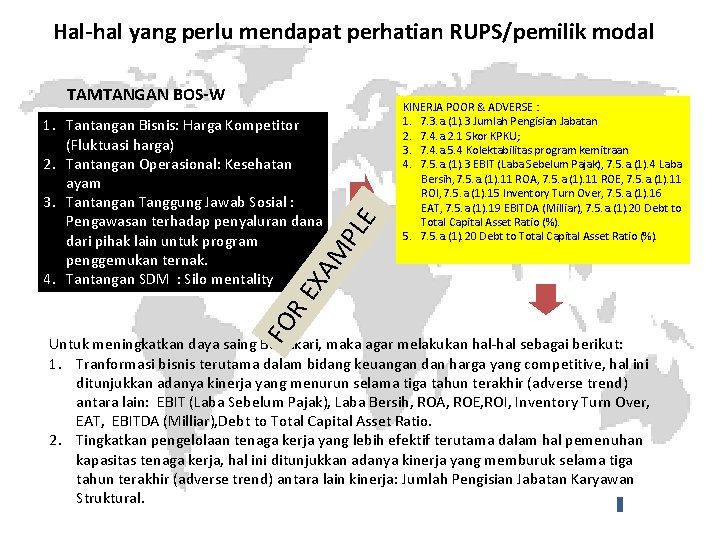 Hal-hal yang perlu mendapat perhatian RUPS/pemilik modal KINERJA POOR & ADVERSE : 1. 7.