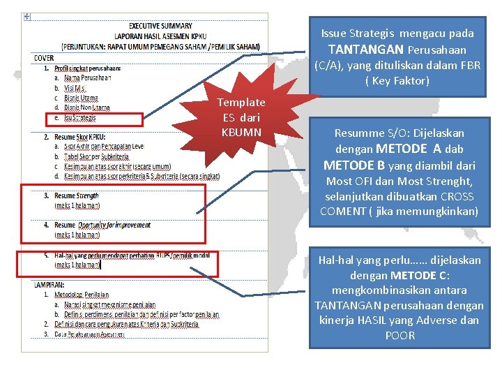 Issue Strategis mengacu pada TANTANGAN Perusahaan (C/A), yang dituliskan dalam FBR ( Key Faktor)