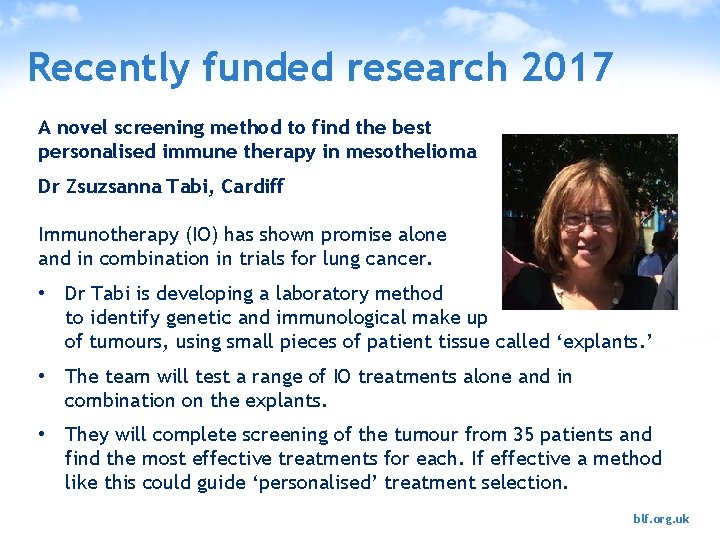 Recently funded research 2017 A novel screening method to find the best personalised immune