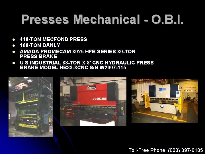 Presses Mechanical - O. B. I. l l 440 -TON MECFOND PRESS 100 -TON