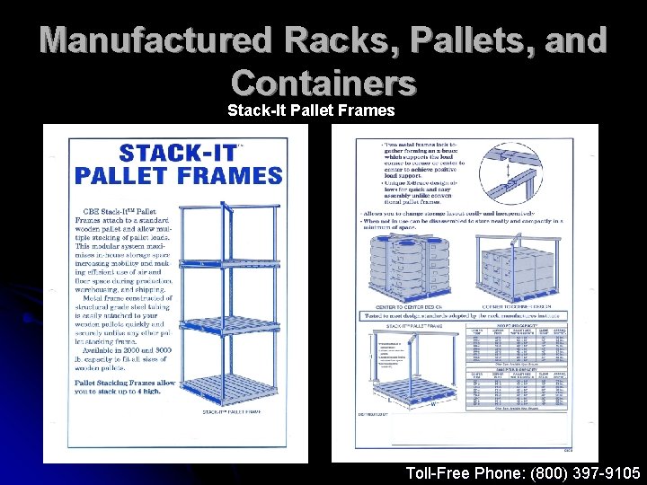 Manufactured Racks, Pallets, and Containers Stack-It Pallet Frames Toll-Free Phone: (800) 397 -9105 