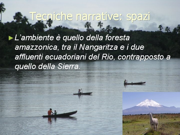 Tecniche narrative: spazi ► L’ambiente è quello della foresta amazzonica, tra il Nangaritza e