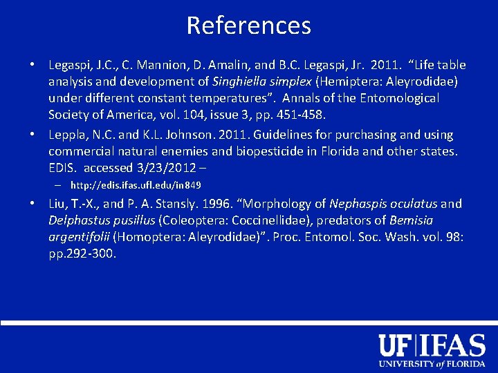 References • Legaspi, J. C. , C. Mannion, D. Amalin, and B. C. Legaspi,