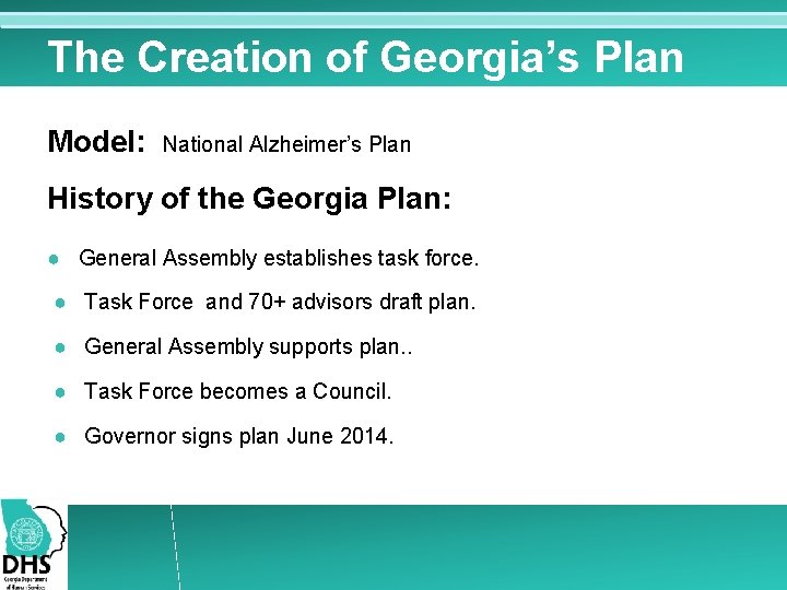 The Creation of Georgia’s Plan Model: National Alzheimer’s Plan History of the Georgia Plan: