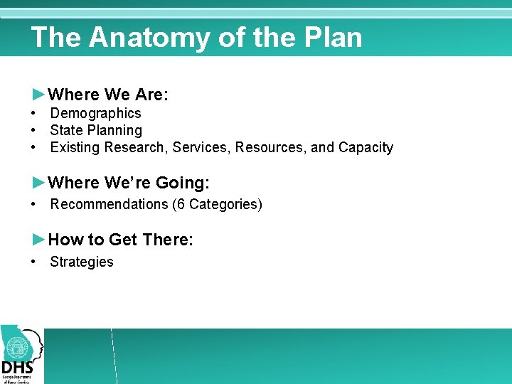 The Anatomy of the Plan ►Where We Are: • Demographics • State Planning •