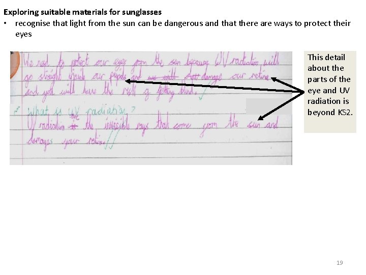 Exploring suitable materials for sunglasses • recognise that light from the sun can be