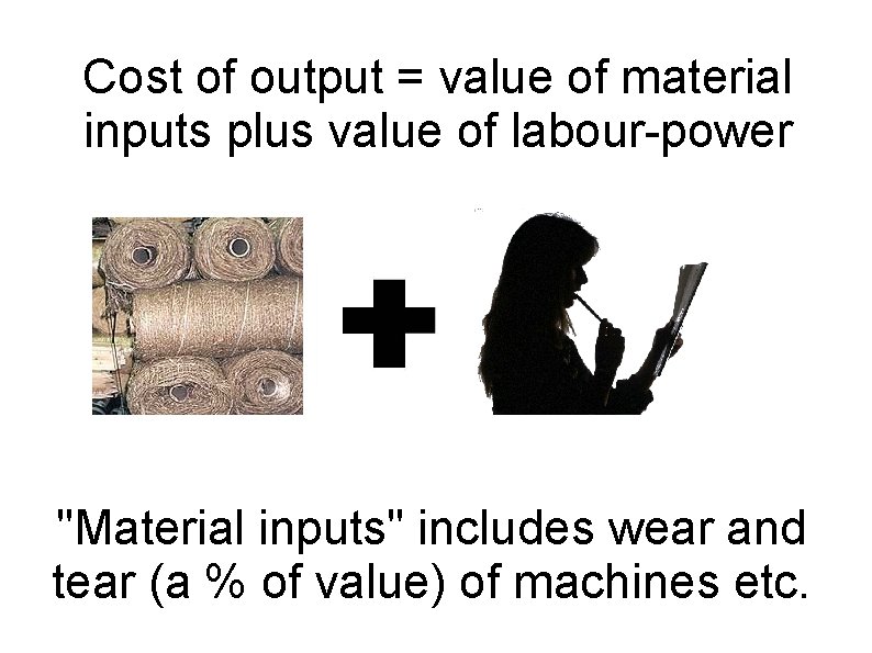 Cost of output = value of material inputs plus value of labour-power "Material inputs"