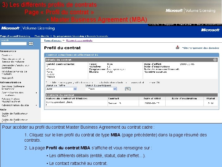 3) Les différents profils de contrats Page « Profil du contrat » ▪ Master