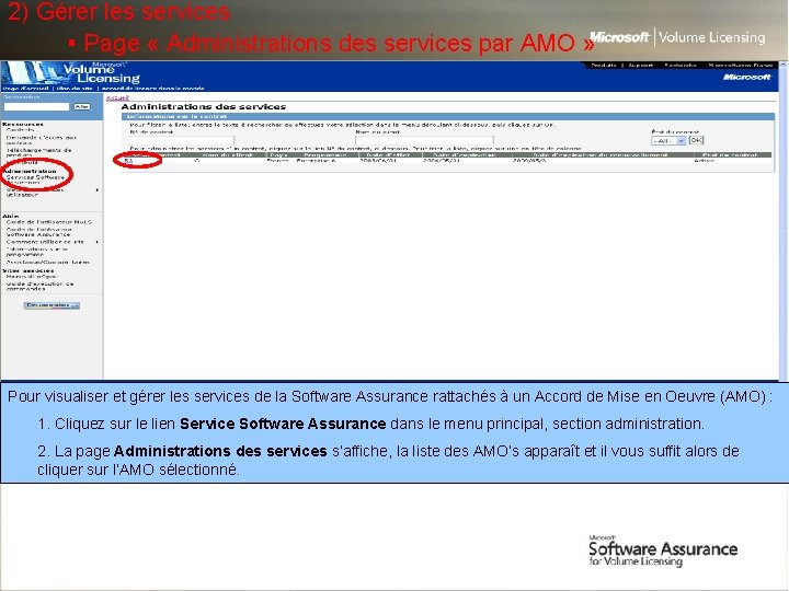 2) Gérer les services ▪ Page « Administrations des services par AMO » Pour
