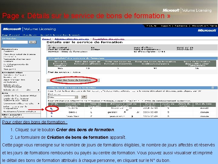 Page « Détails sur le service de bons de formation » Pour créer des