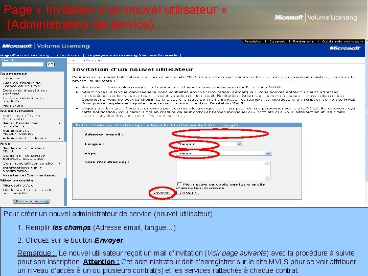 Page « Invitation d’un nouvel utilisateur » (Administrateur de service) Pour créer un nouvel