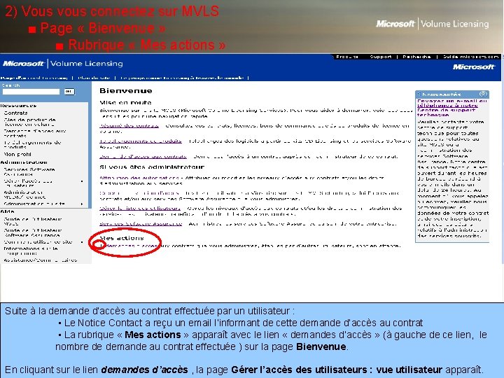 2) Vous vous connectez sur MVLS ■ Page « Bienvenue » ■ Rubrique «